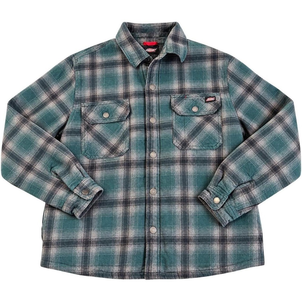 Dickies Green & Gray Plaid Flannel Button-Front Shirt (Medium)